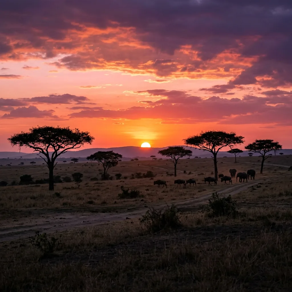 Spectacular sunset over Loita Hills at Sidai Resort
